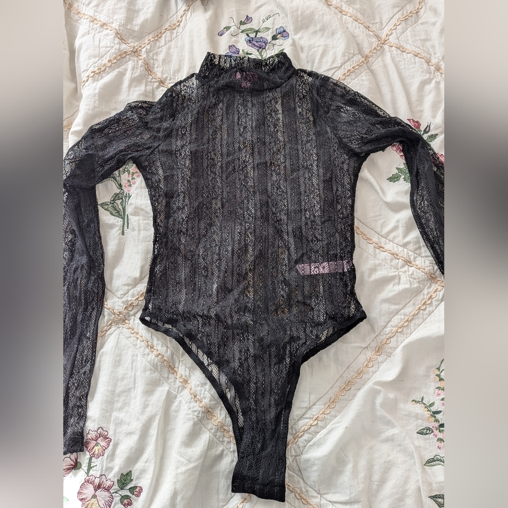 Mock neck lace bodysuit